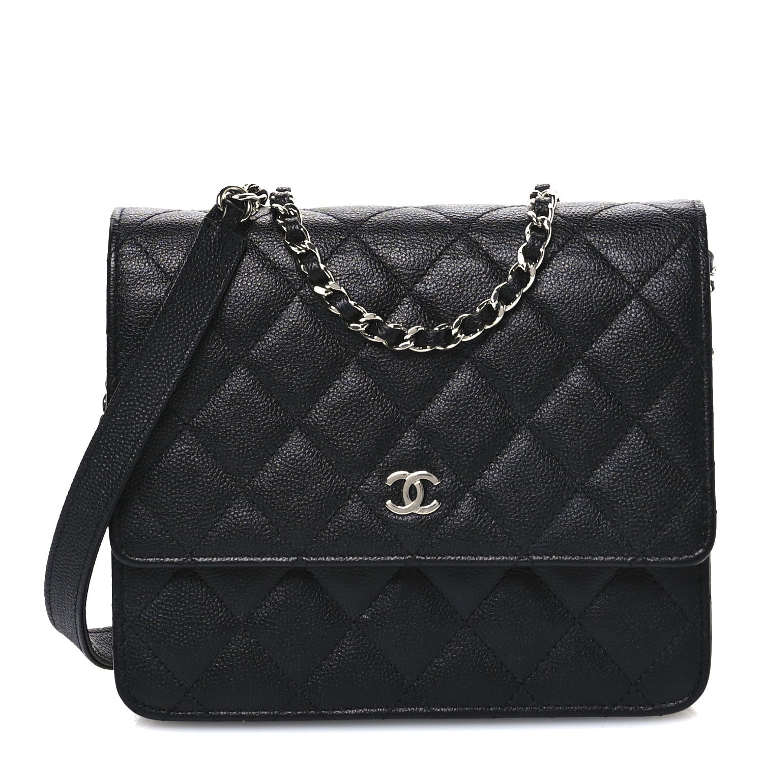 Caviar Quilted Square Wallet On Chain WOC Black