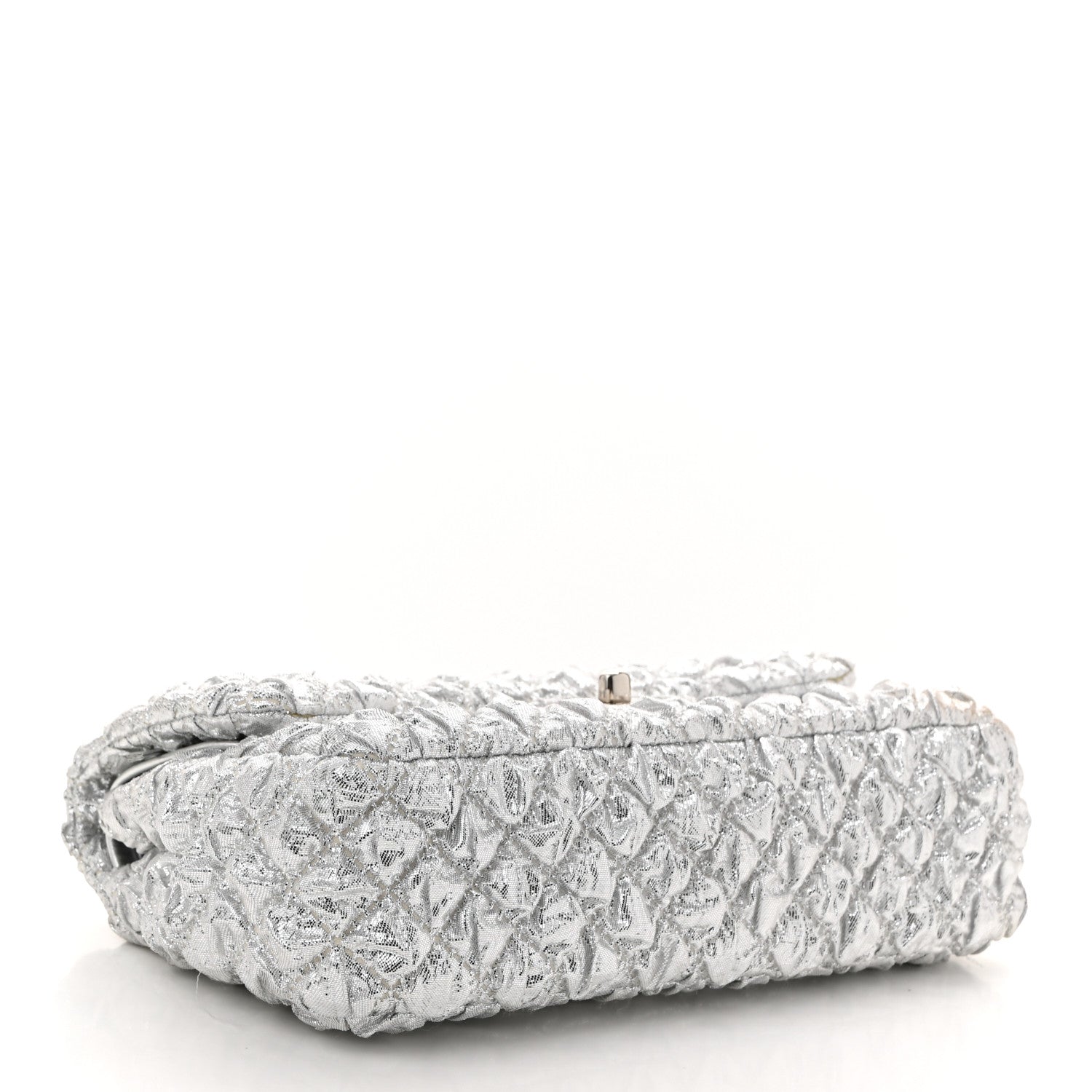 Metallic Lame Quilted Small Double Flap Silver