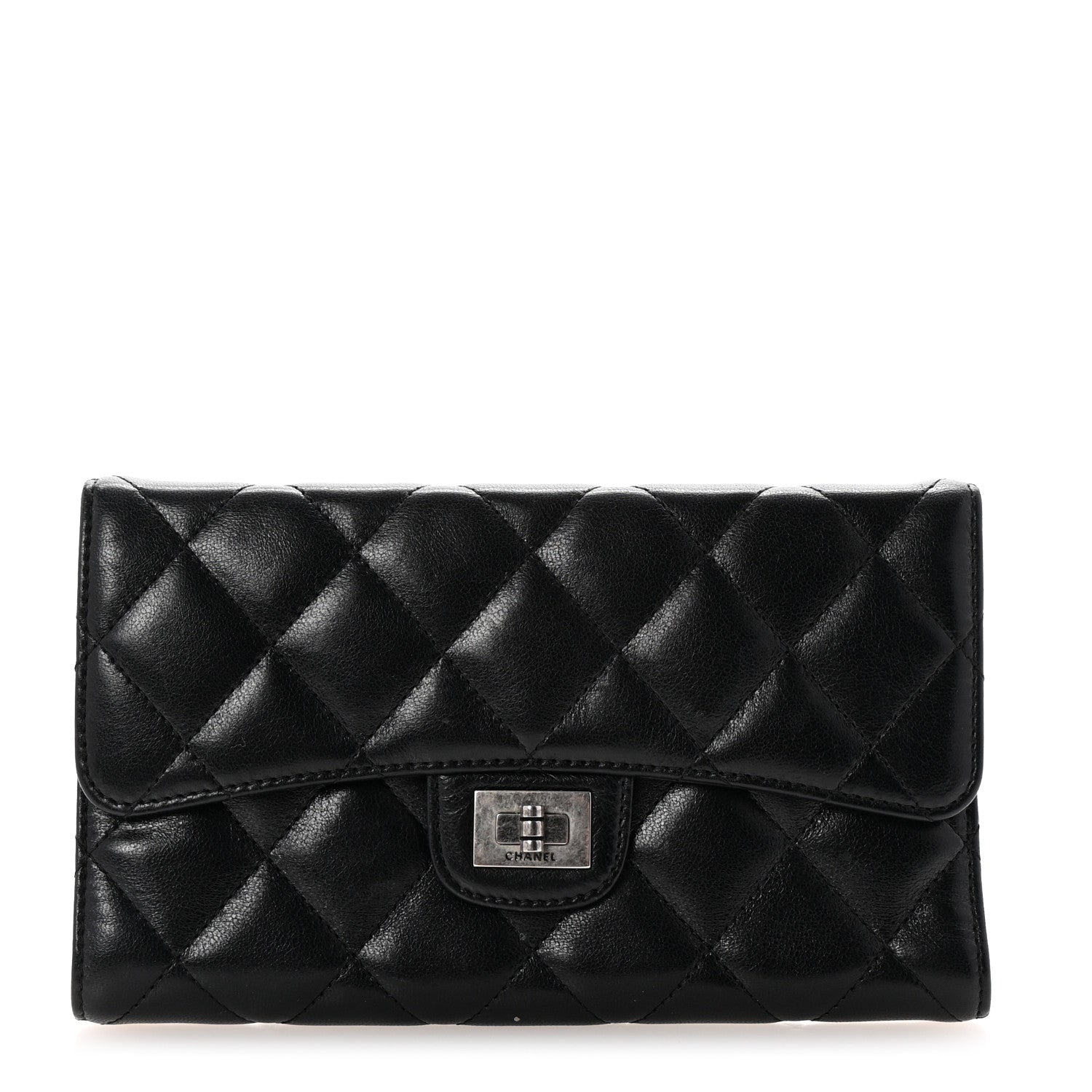 Aged Calfskin Quilted Large Reissue Gusset Flap Wallet Black