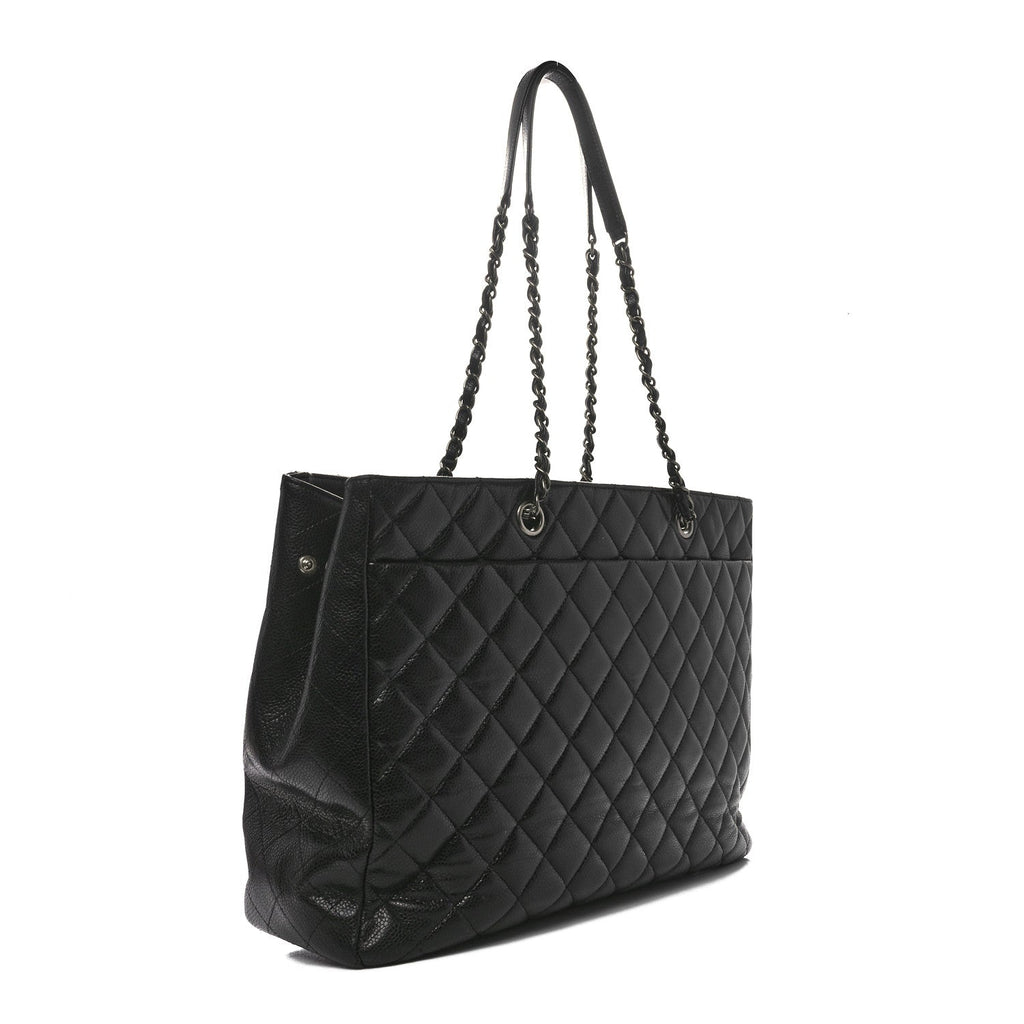 Caviar Quilted Large Shopping Tote Black