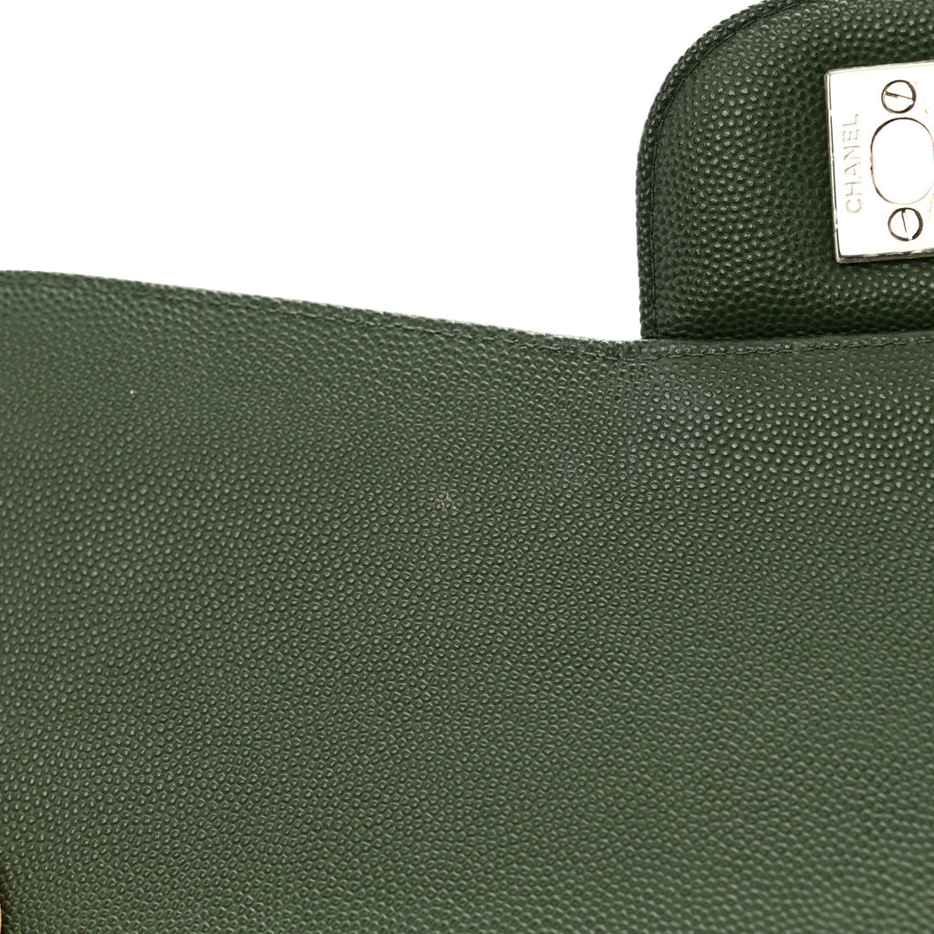 Caviar Quilted Jumbo Double Flap Green