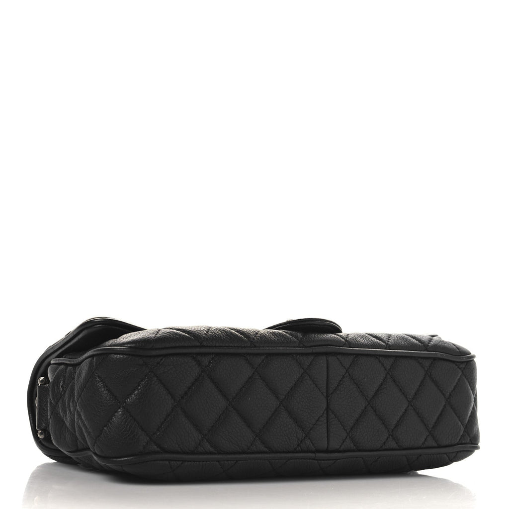 Grained Calfskin Quilted Medium Casual Rock Flap Black