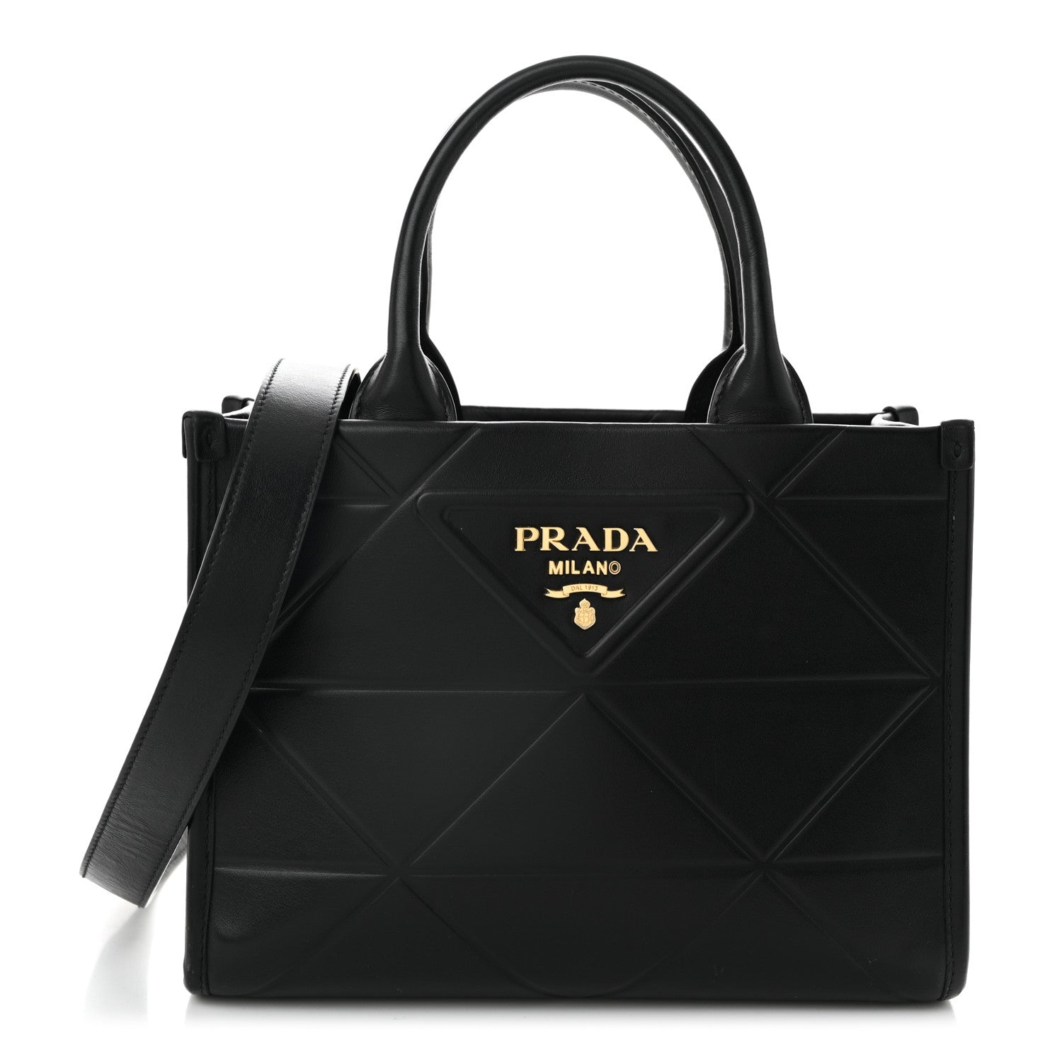 Soft Calfskin Triangolo Symbole Embossed Mini Tote Black