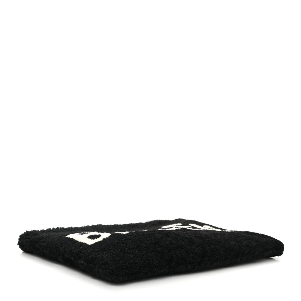 Sheepskin Shearling Contrasted Logo Large Zip Pouch Black