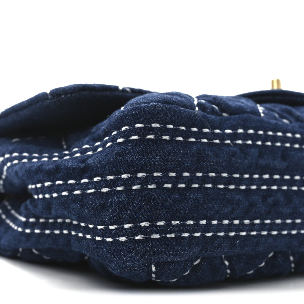 Denim Quilted Medium Denim Trip Single Flap Blue