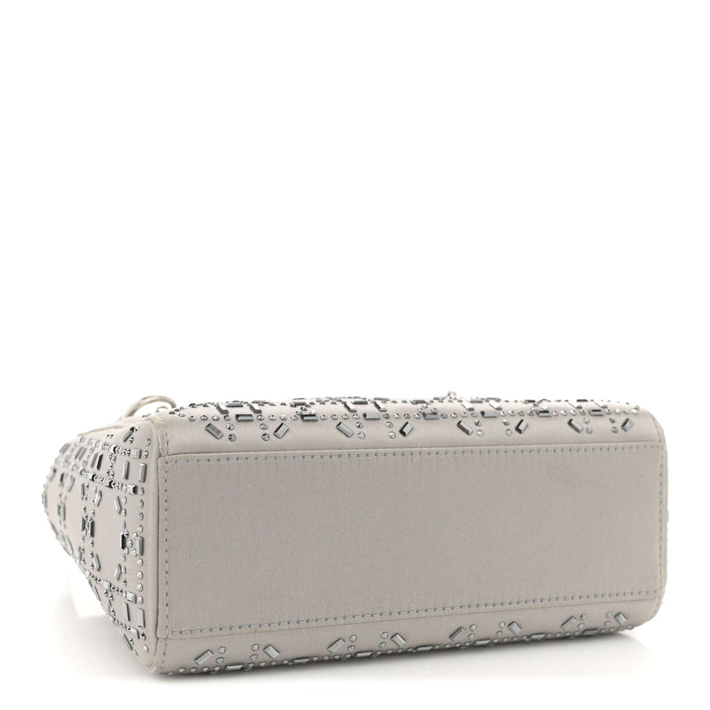 Satin Crystal Cannage Mini Lady Dior Gray