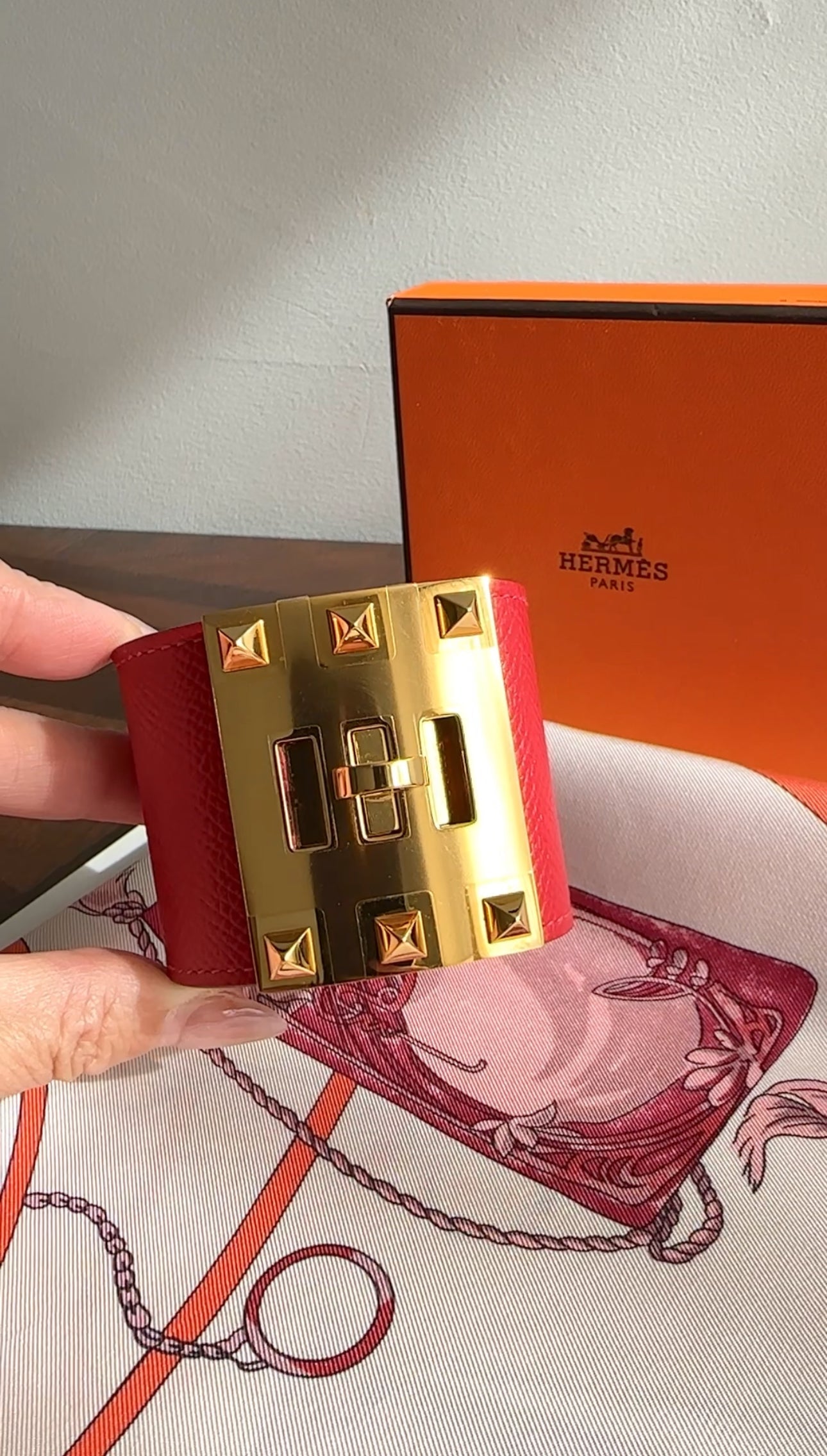 Hermes Kelly Dog Extreme Cuff Bracelet Red Epsom GHW