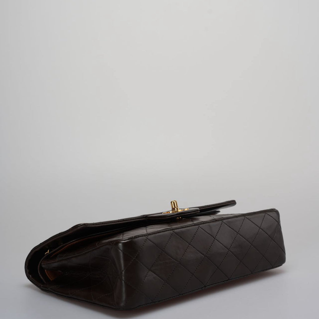 Chanel Vintage Classic Flap Bag in Chocolate Brown With 24k Gold Hardware Medium Size