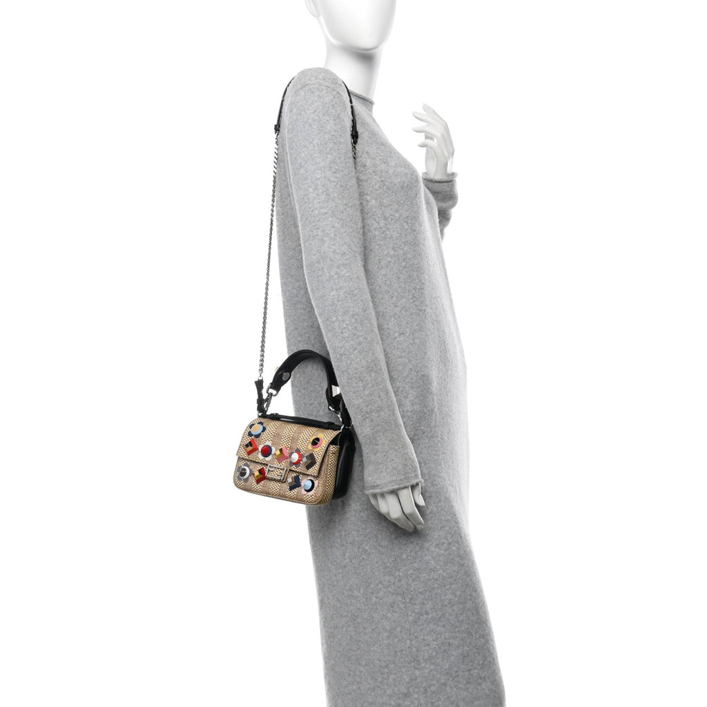 Paglia Vitello Dolce Paillettes Flowerland Studded Striped Micro Double Baguette Natural Multicolor