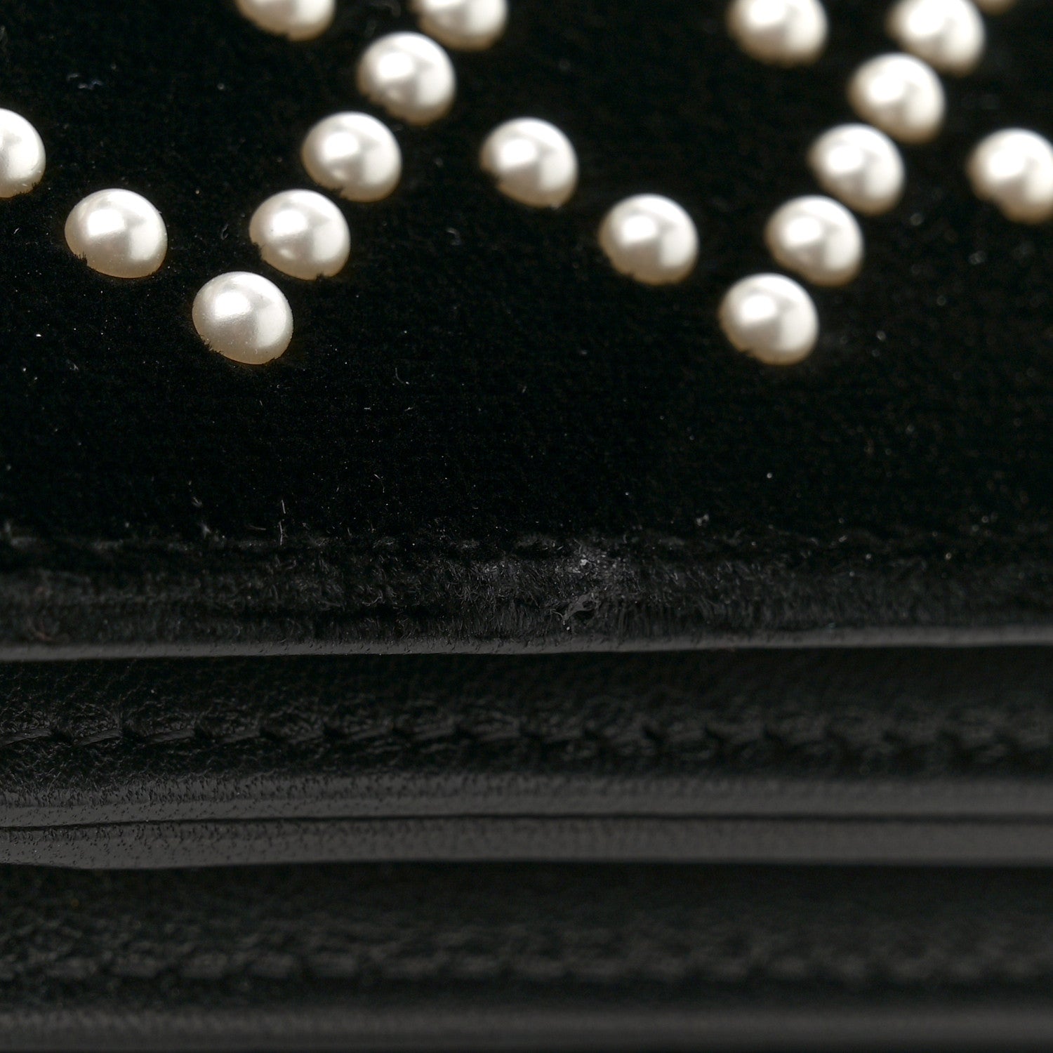 Velvet Pearl Diamond Embellished Wallet On Chain WOC Black