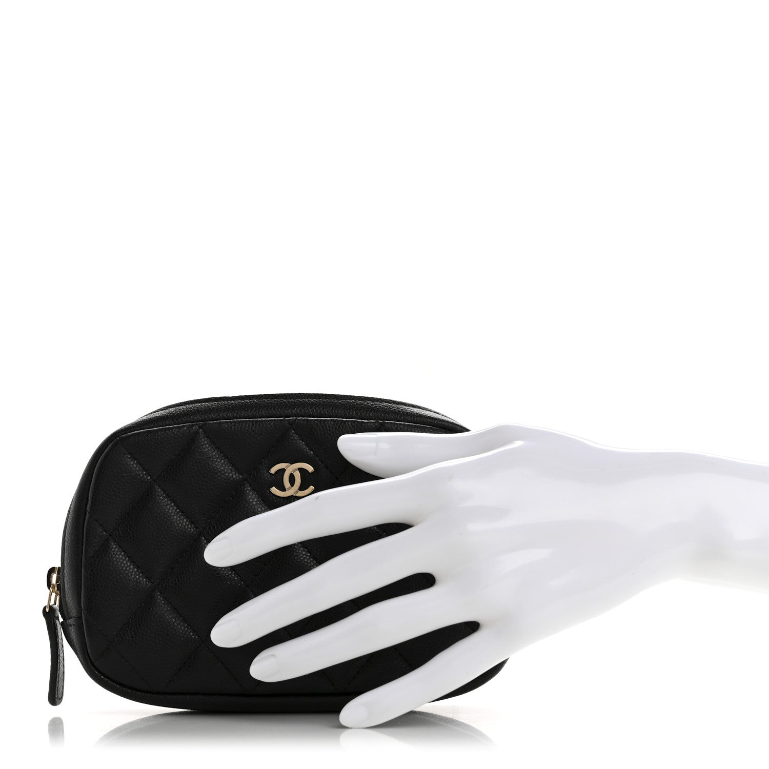 Caviar Quilted Small Curvy Pouch Cosmetic Case Black