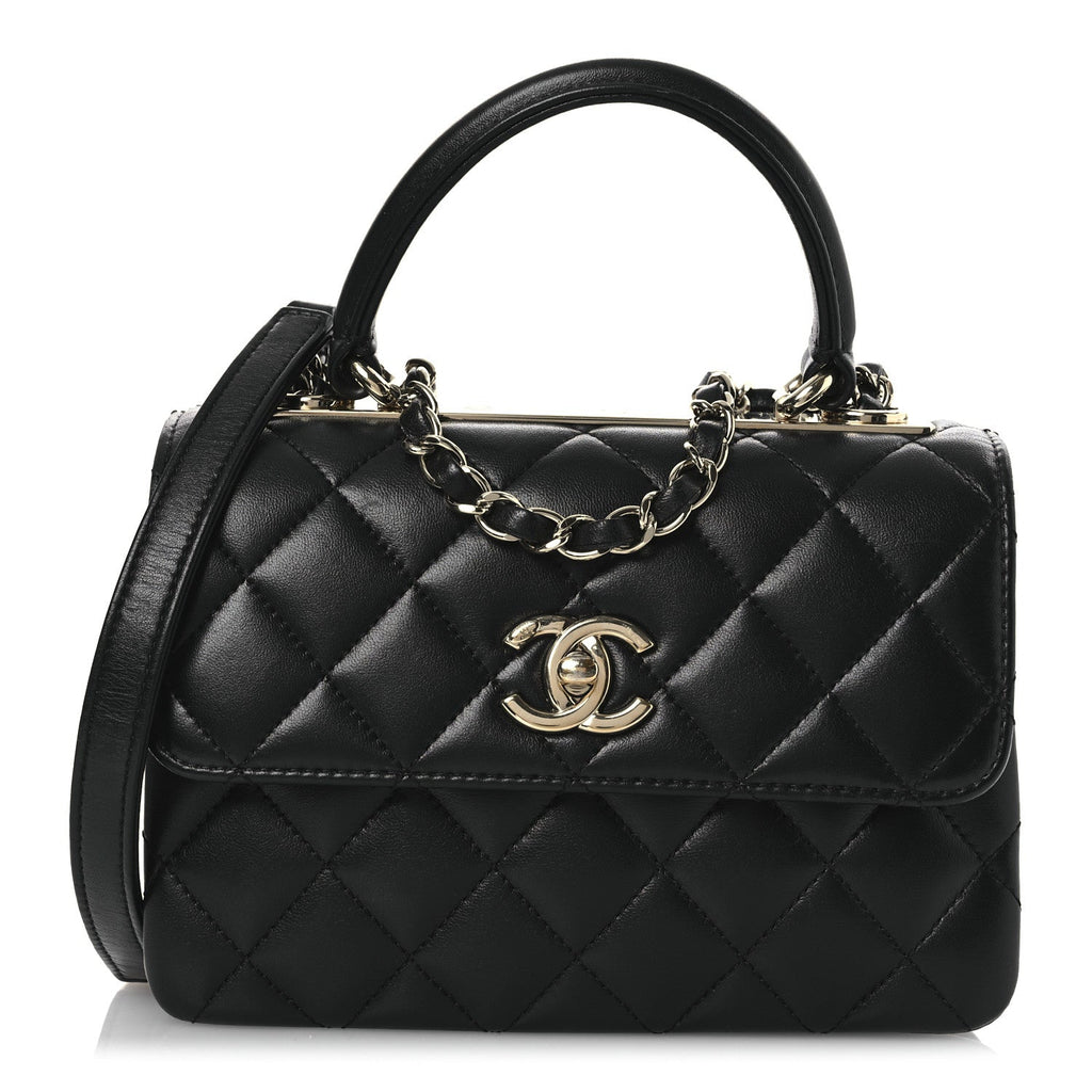 Lambskin Quilted Mini Trendy CC Dual Handle Flap Bag Black