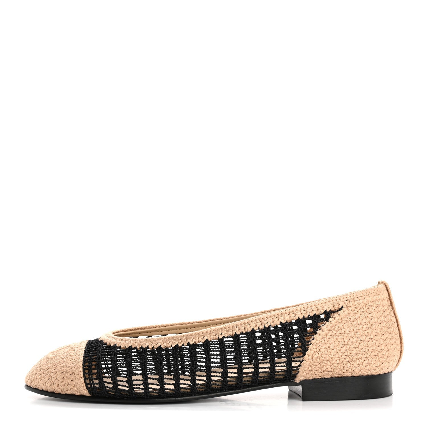 Raffia Cap Toe Ballerina Flats 37.5 Black Beige