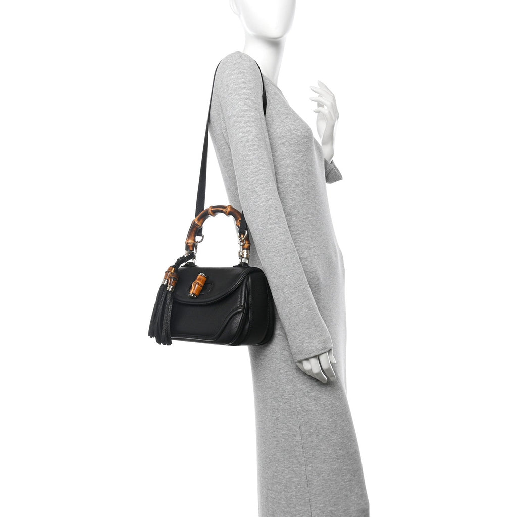 Cellarius Calfskin Medium New Bamboo Top Handle Bag Black