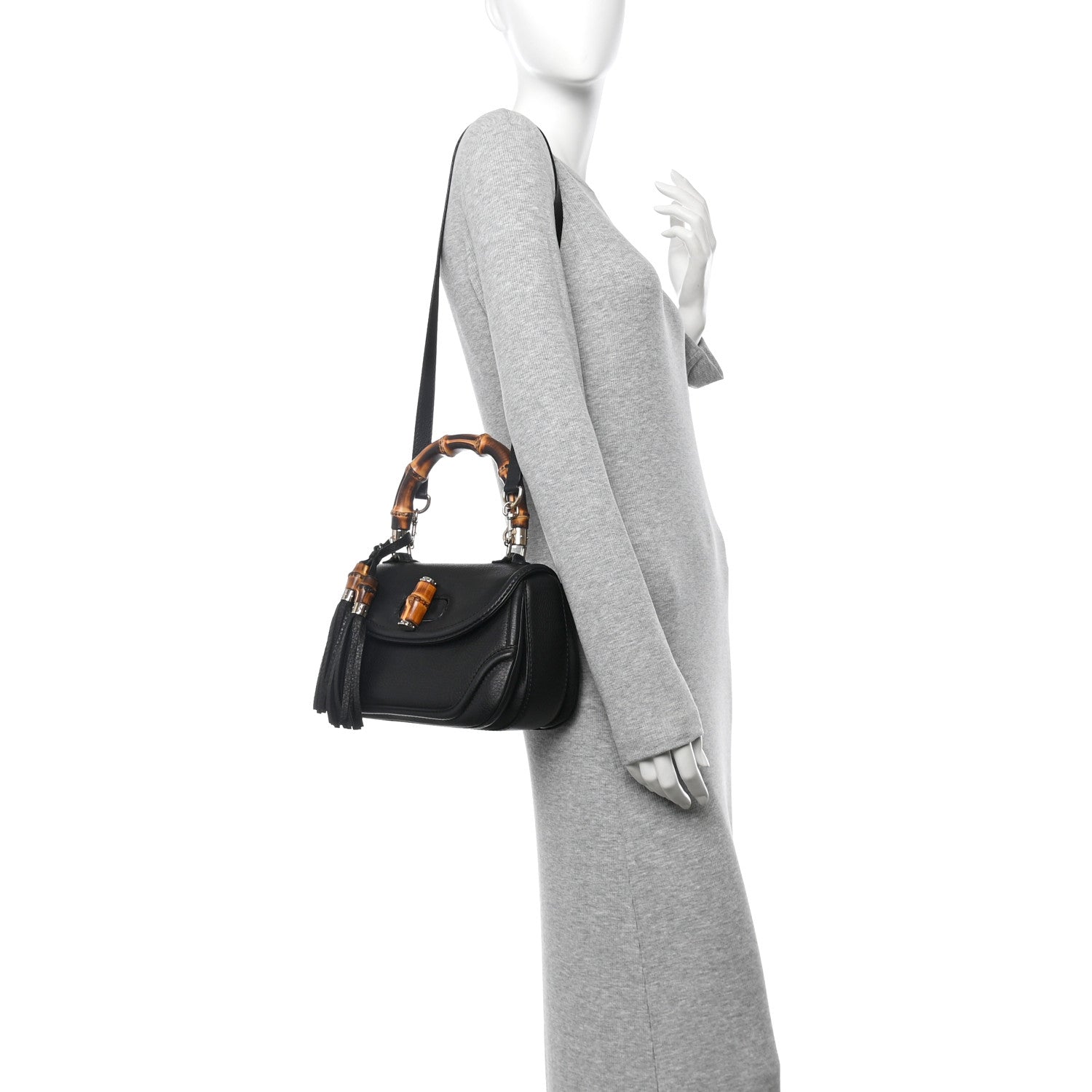Cellarius Calfskin Medium New Bamboo Top Handle Bag Black