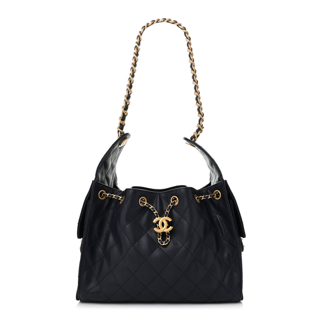Caviar Quilted Small Chanel 25 Handbag Dark Navy