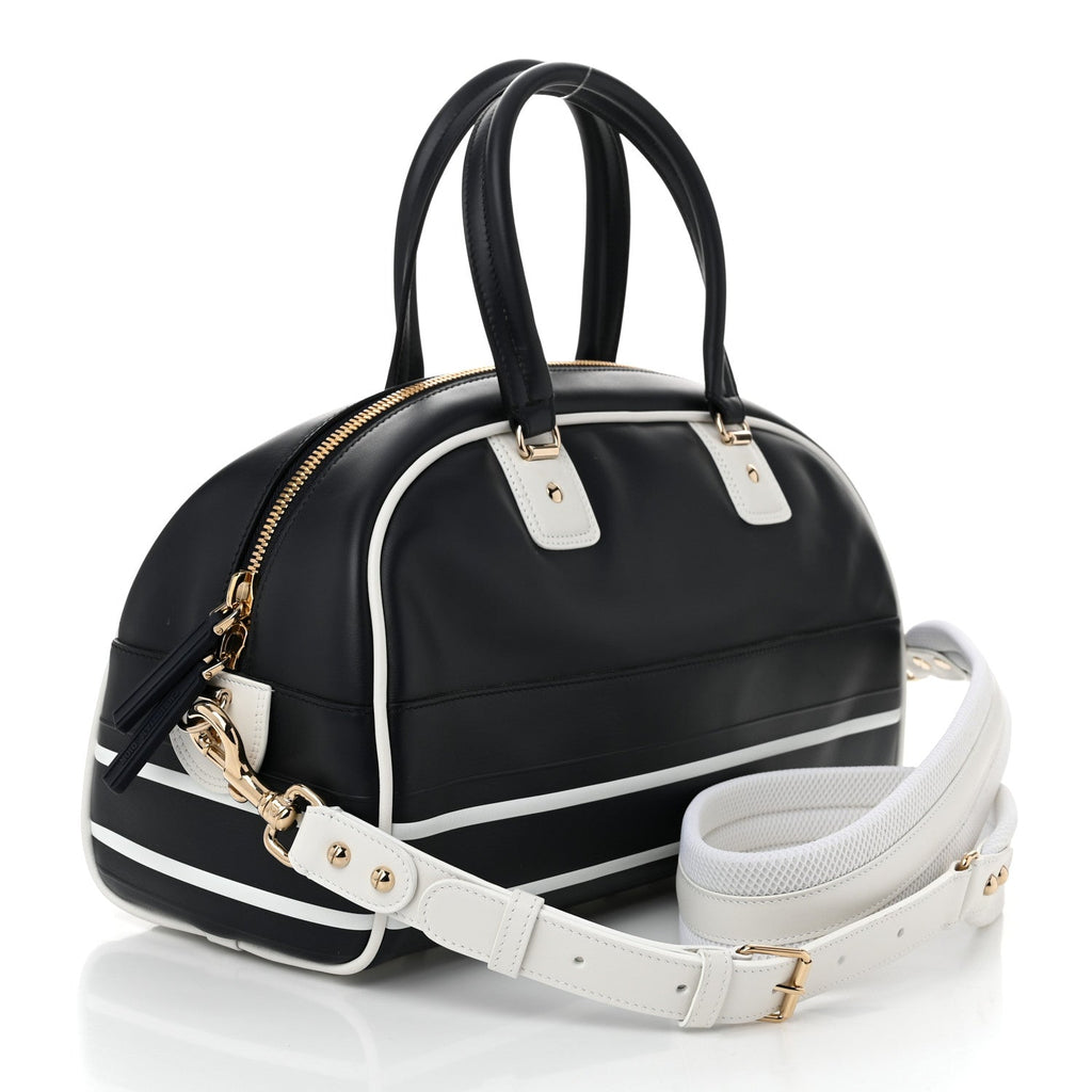 Calfskin Small Dior Vibe Zip Bowling Bag Blue White