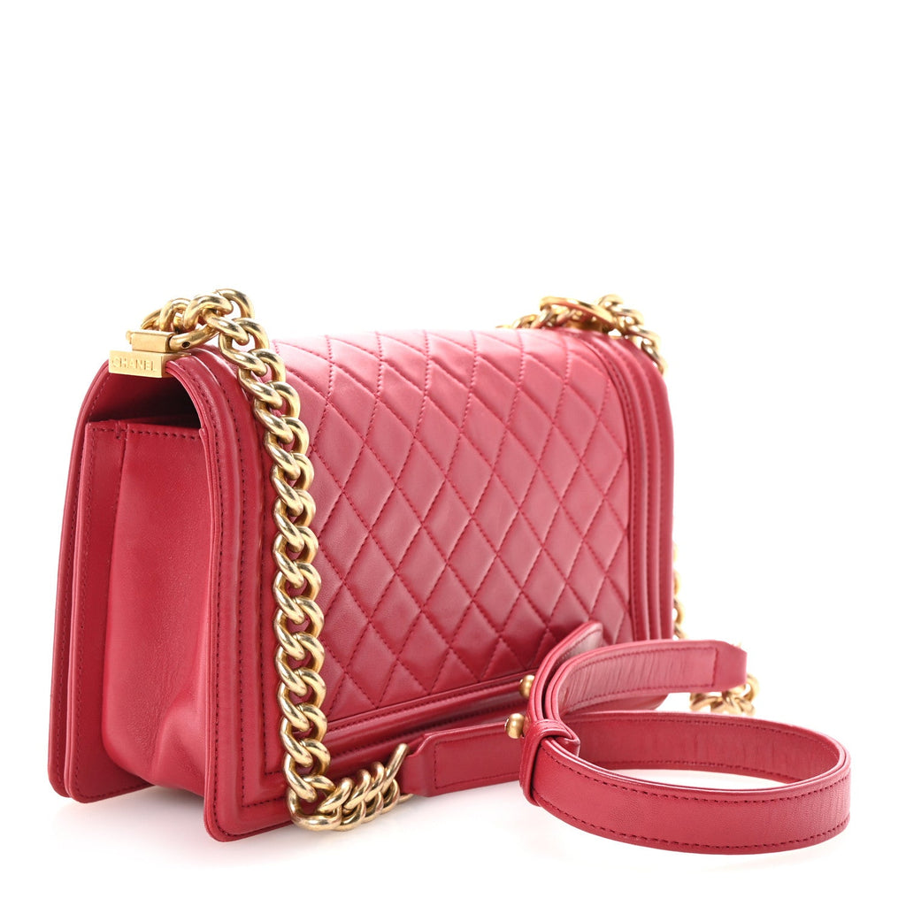 Lambskin Quilted Medium Boy Flap Dark Pink