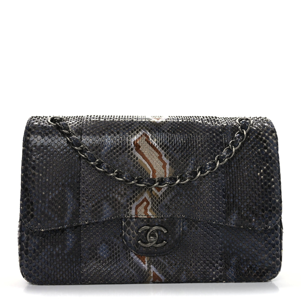 Metallic Snakeskin Jumbo Double Flap Blue