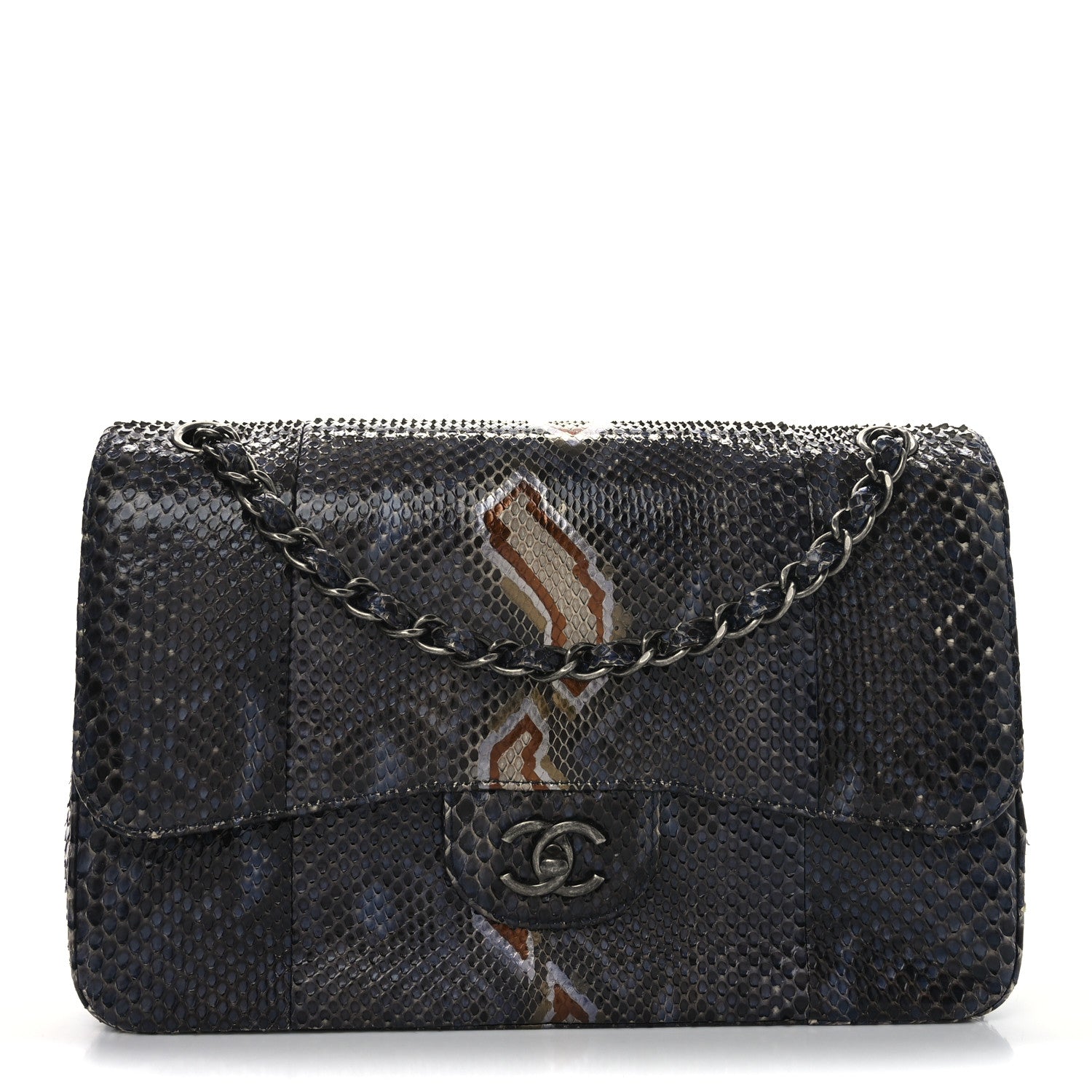 Metallic Snakeskin Jumbo Double Flap Blue