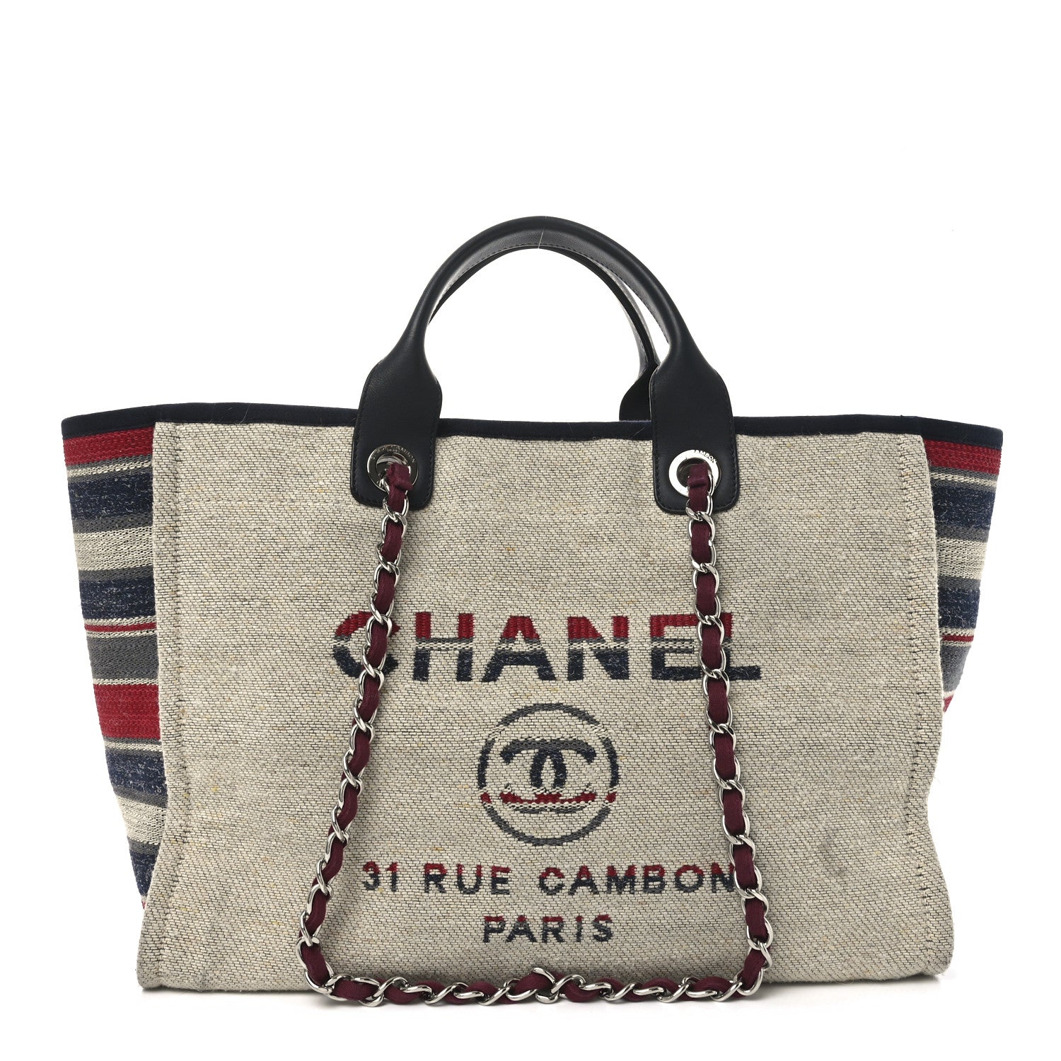 Striped Canvas Medium Deauville Tote Beige