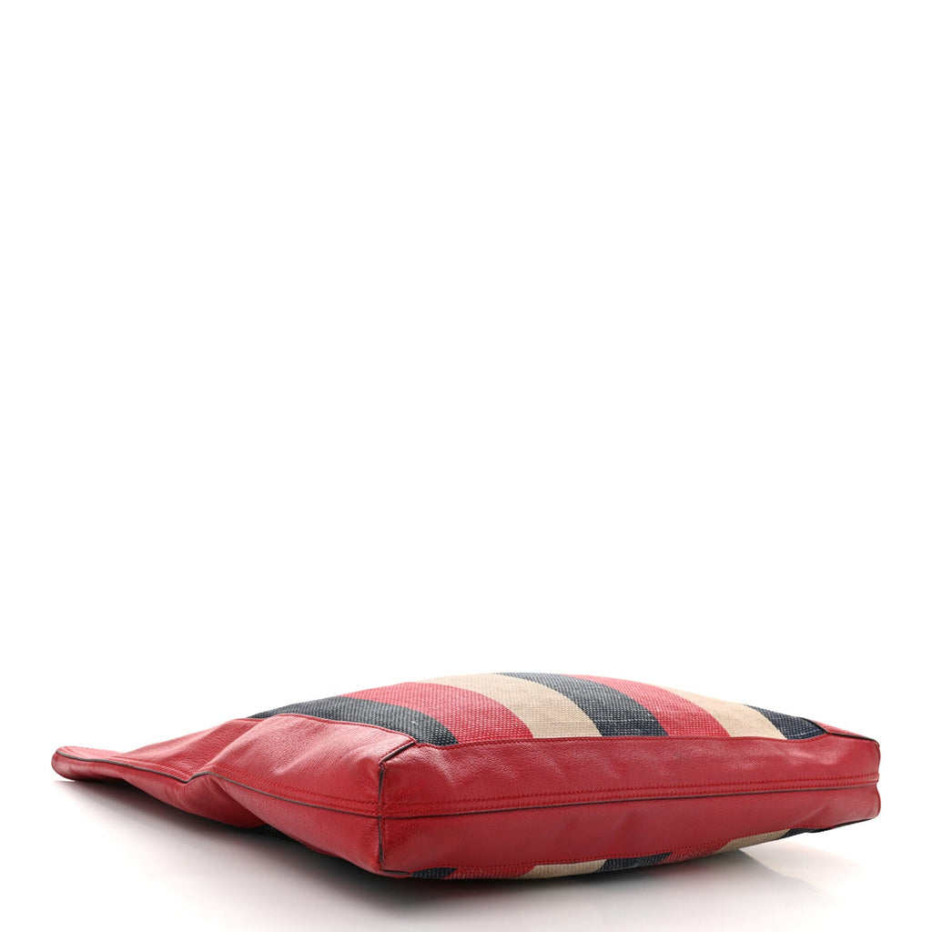 Canvas Calfskin Sylvie Stripe Logo Mens Tote Red White Blue