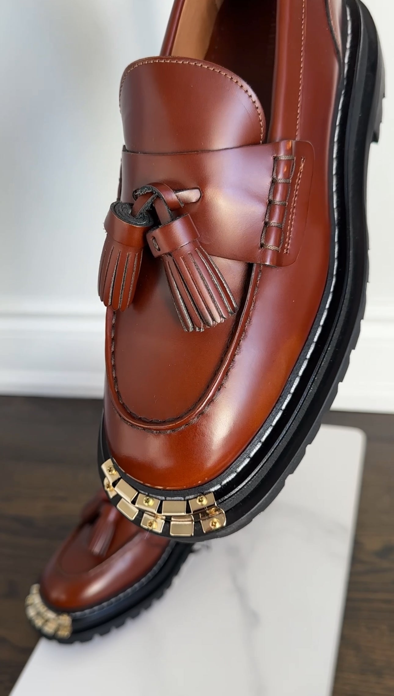 Sandro Cordovan Tassel Chunky Loafers with Metal Toe - 39