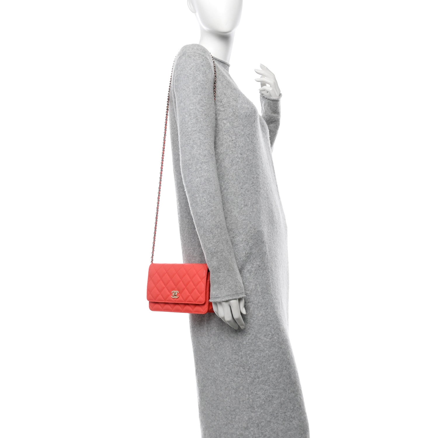 Caviar Quilted Bow Wallet On Chain WOC Orange