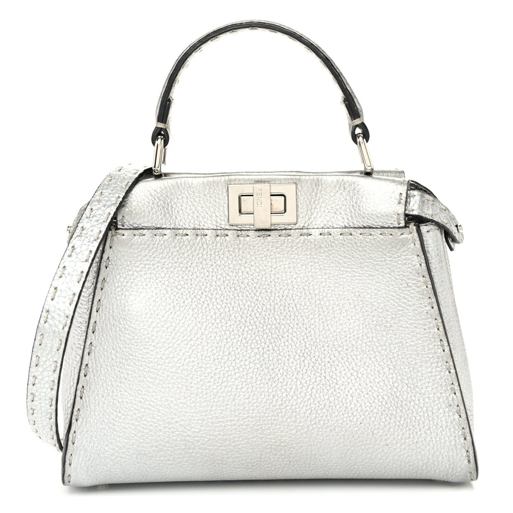 Cuoio Romano Lux Selleria Mini Peekaboo Iconic Satchel Argento