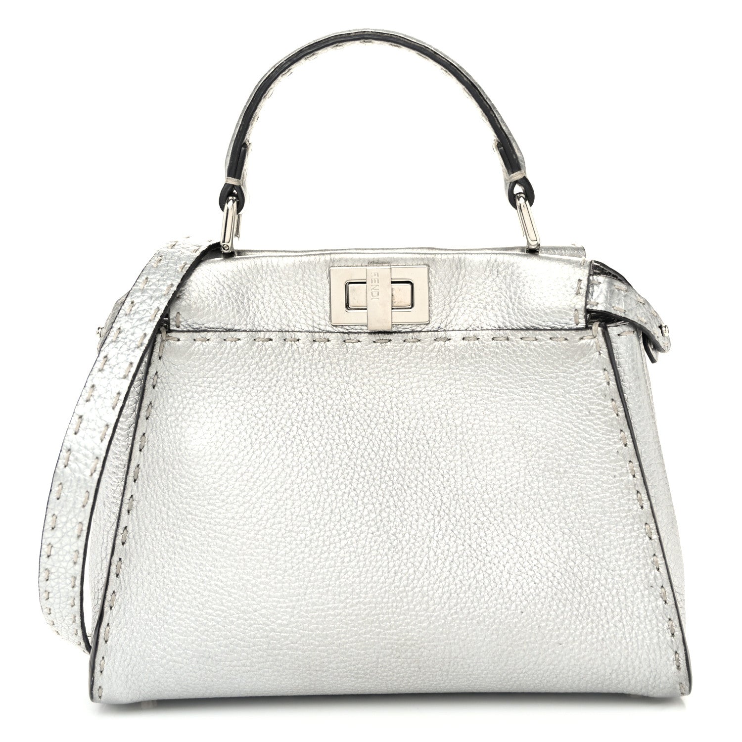 Cuoio Romano Lux Selleria Mini Peekaboo Iconic Satchel Argento