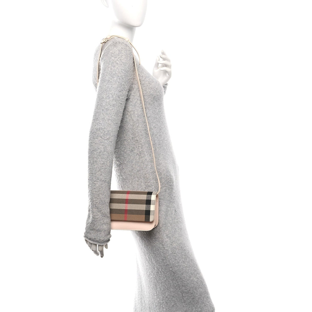 Grained Calfskin House Check Small Madison Shoulder Bag Pale Cameo