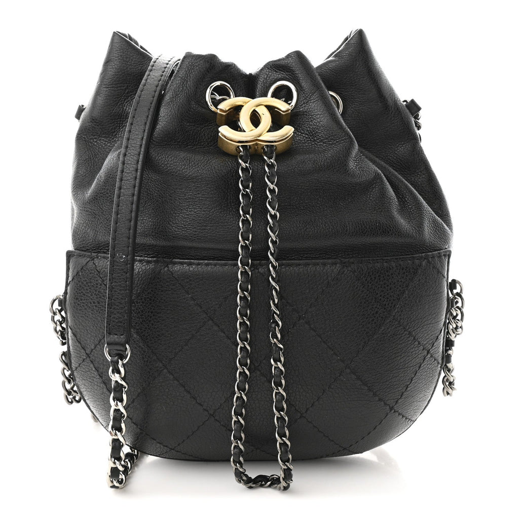 Calfskin Quilted Small Gabrielle Bucket Black