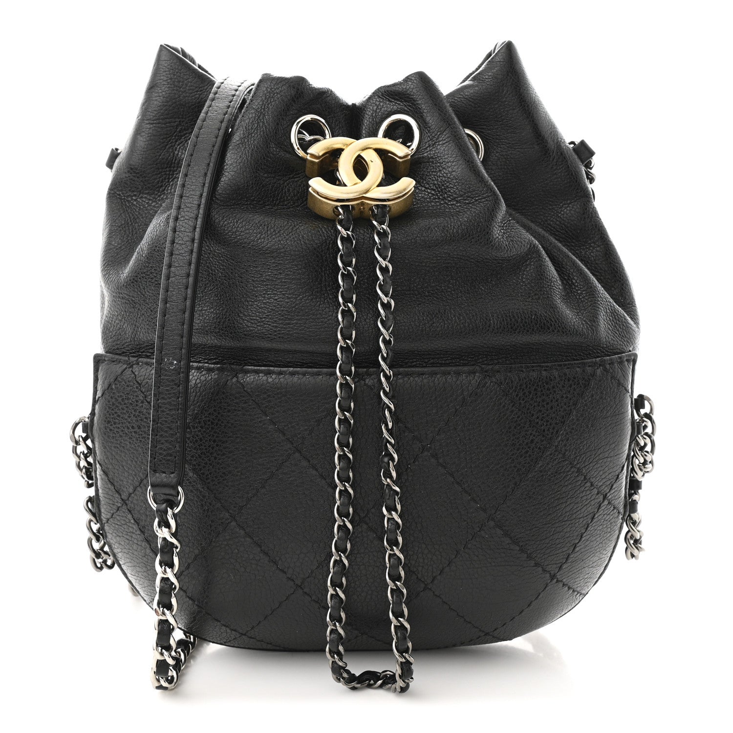 Calfskin Quilted Small Gabrielle Bucket Black