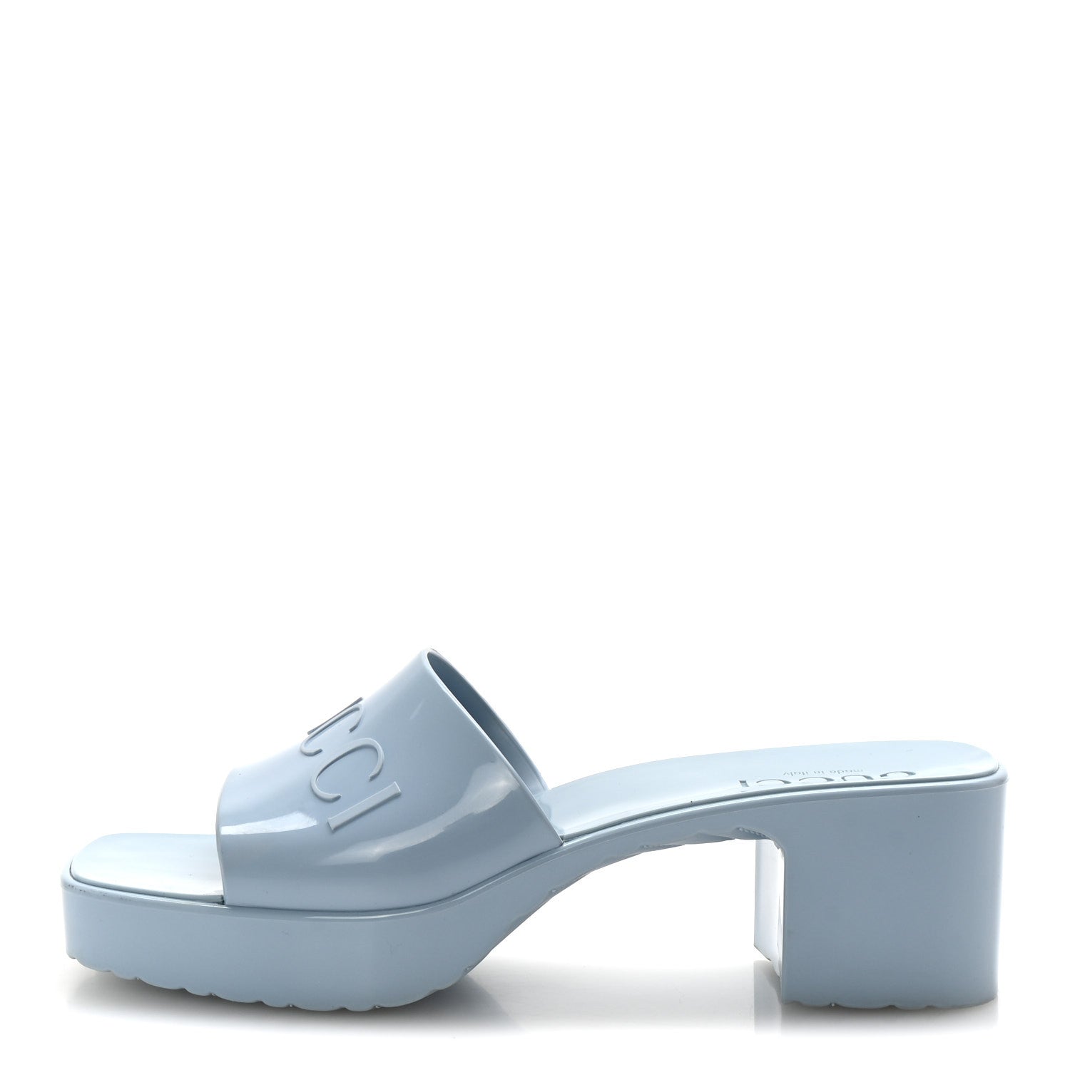 Rubber Gucci Logo Womens Platform 20/60mm Slide Sandals 36 Porcelain Light Blue