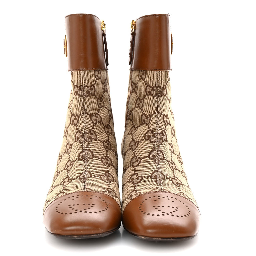 Monogram Cordovan Lux GG Ankle Boots 36.5 Beige Cuir