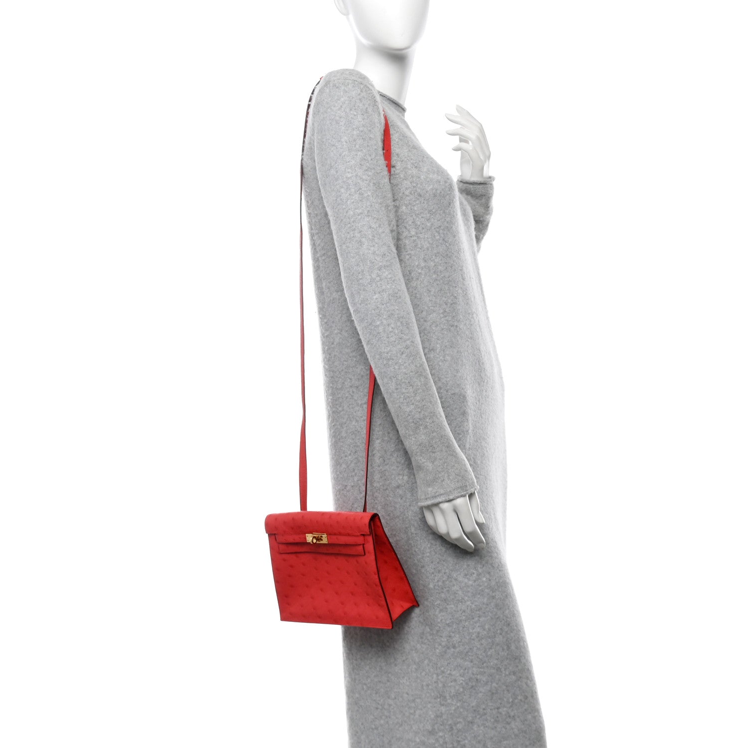 Ostrich Kelly Danse II Belt Bag Rouge Vif