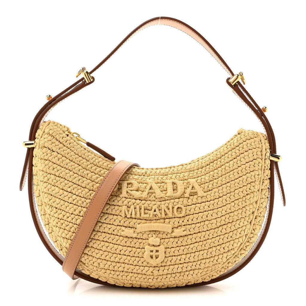 Yarn Raffia Effect Crochet Arque Shoulder Bag Natural