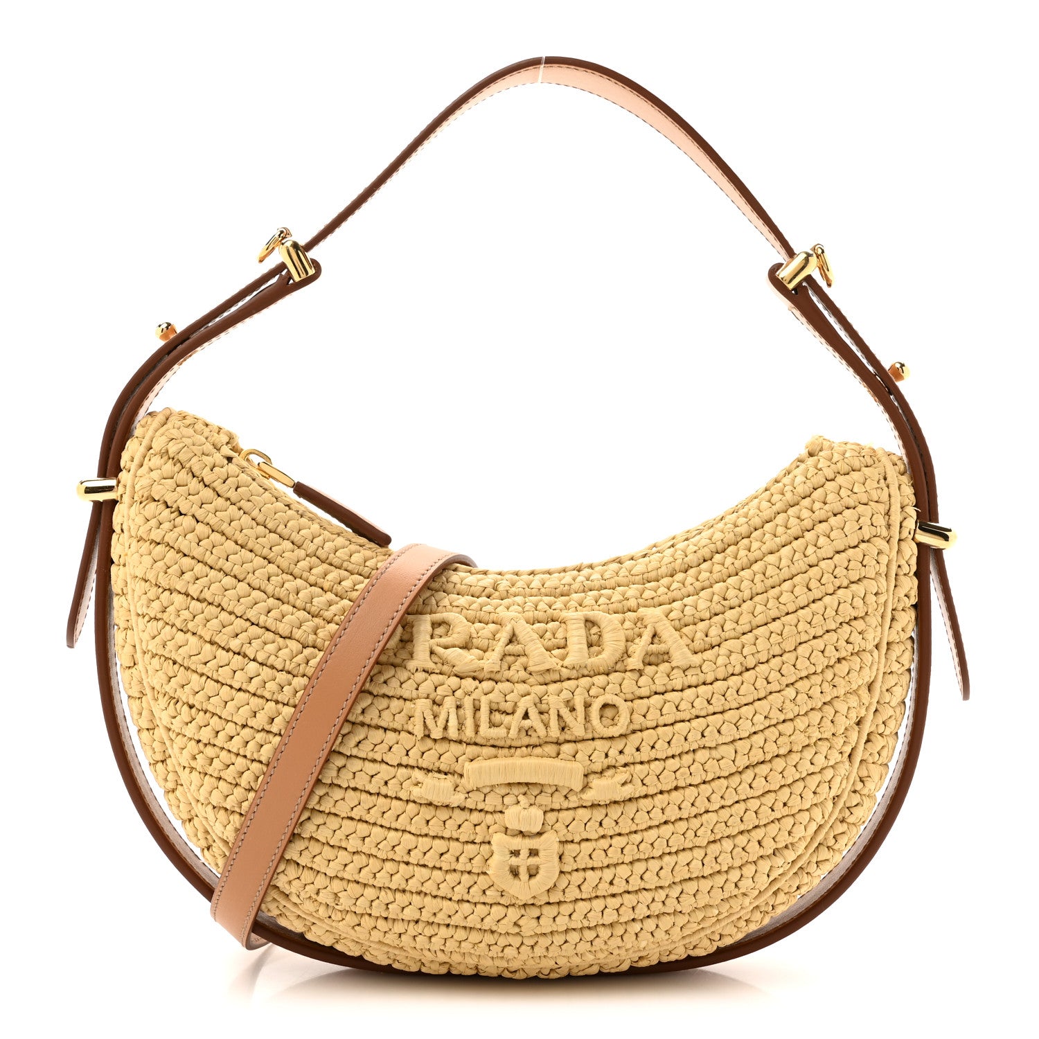 Yarn Raffia Effect Crochet Arque Shoulder Bag Natural