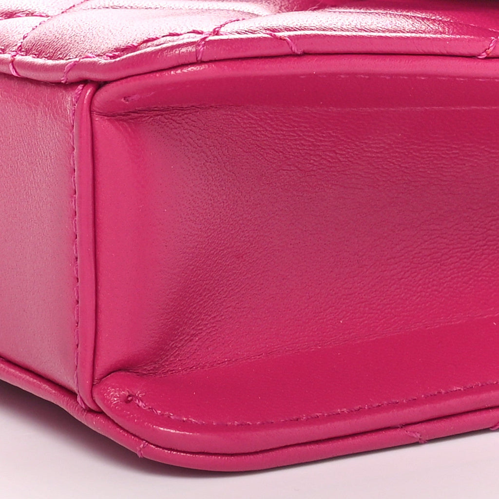 Shiny Lambskin Quilted Flap Clutch Bag Dark Pink