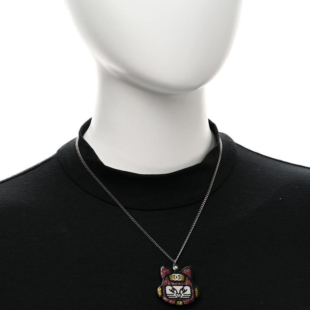 Resin Emoji Robot Cat Pendant Necklace Black Pink Yellow