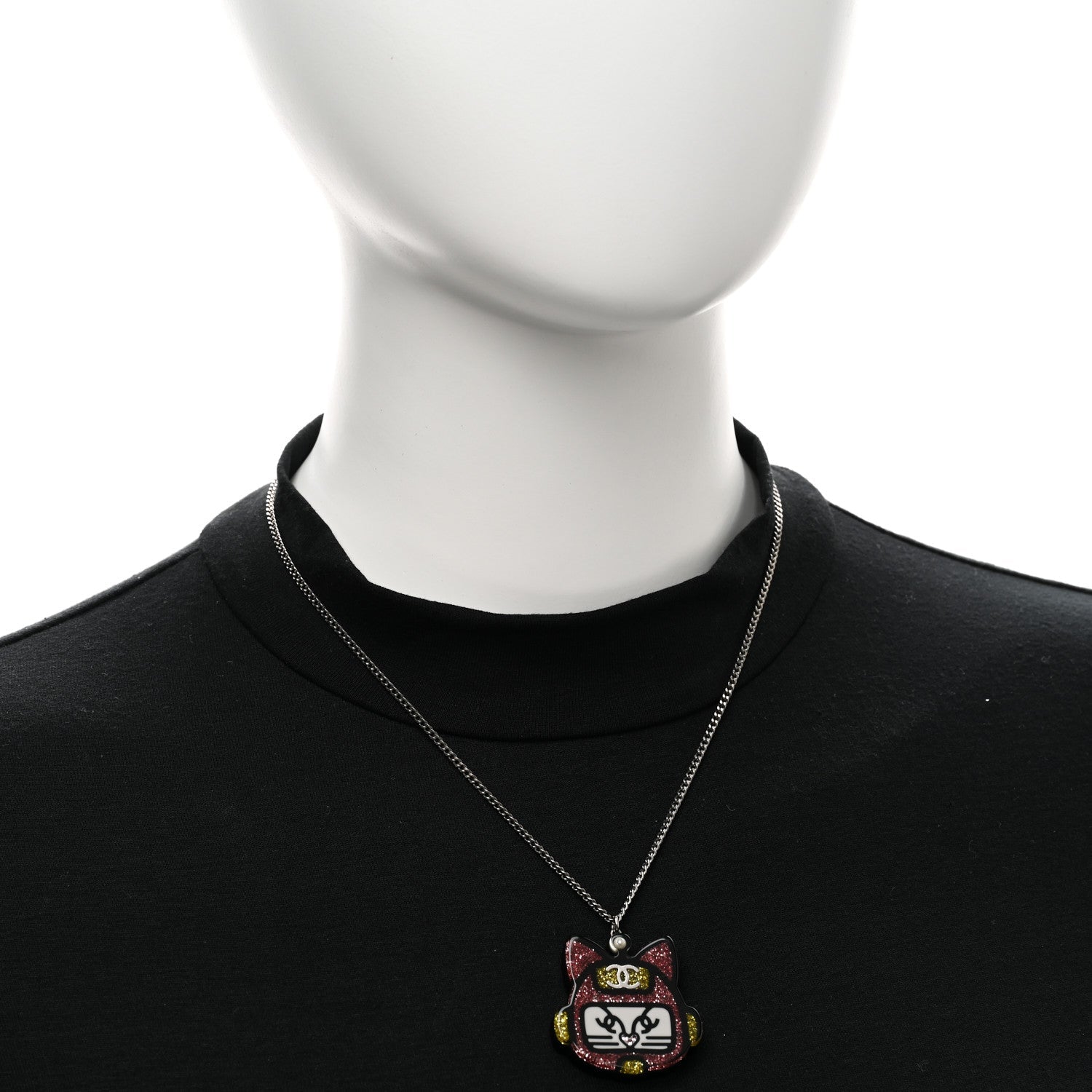 Resin Emoji Robot Cat Pendant Necklace Black Pink Yellow