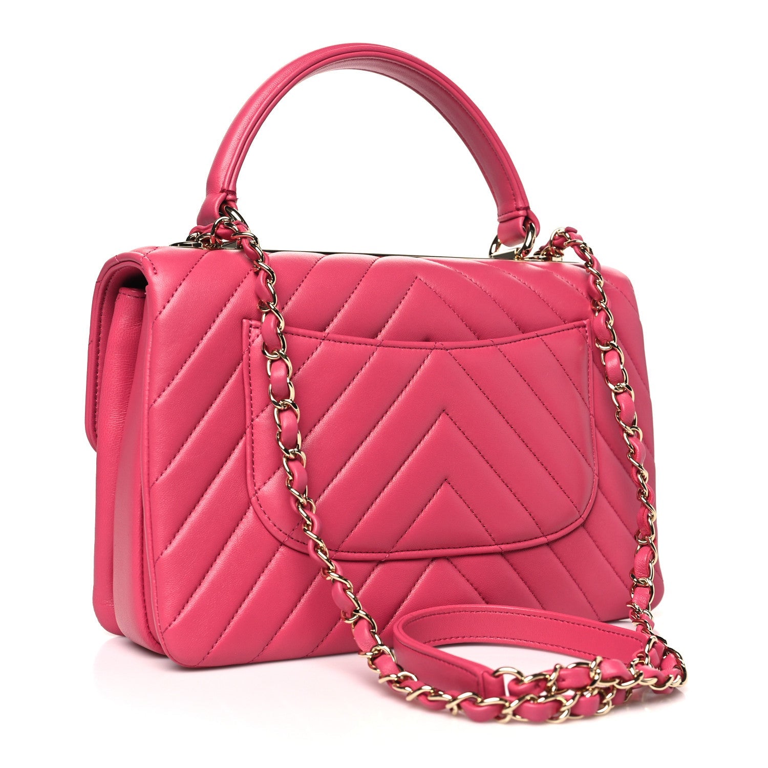 Lambskin Chevron Quilted Small Trendy CC Dual Handle Flap Bag Pink