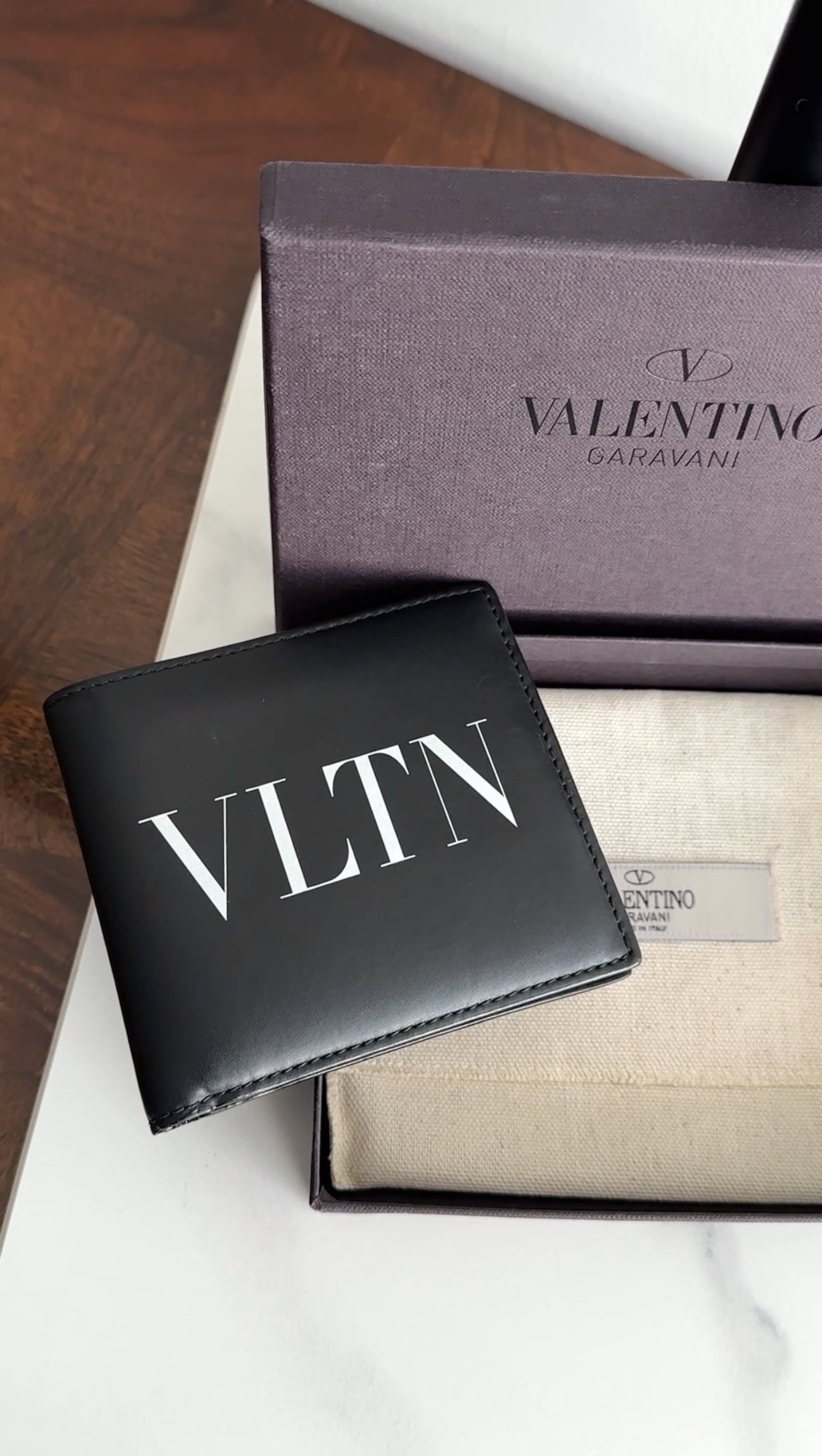 Valentino VLTN Black and White Leather Bifold Wallet