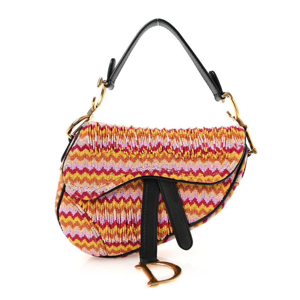 Embroidered Fringe Beaded Mini Saddle Bag Multicolor