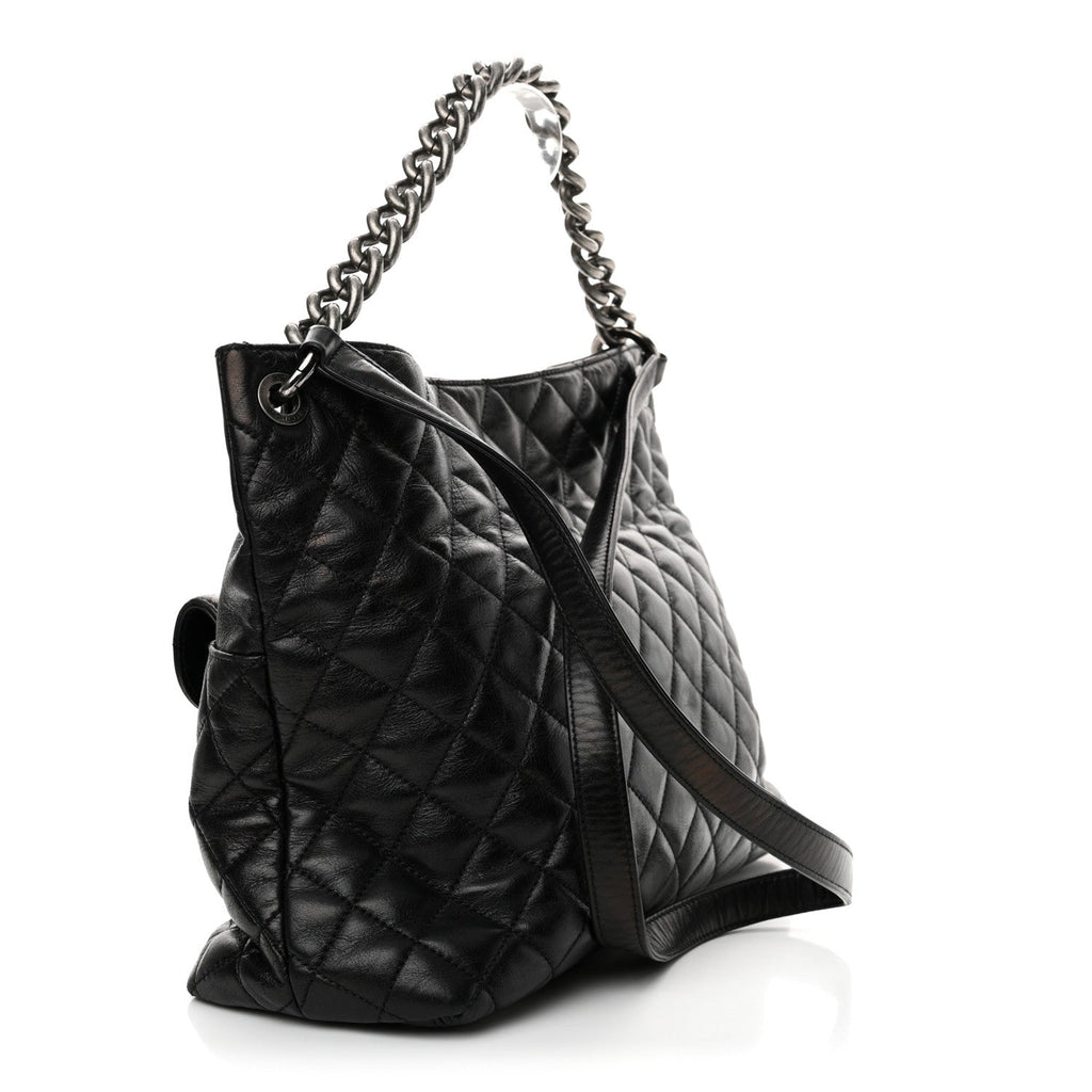 Aged Calfskin Quilted Mad About Quilting Hobo Black