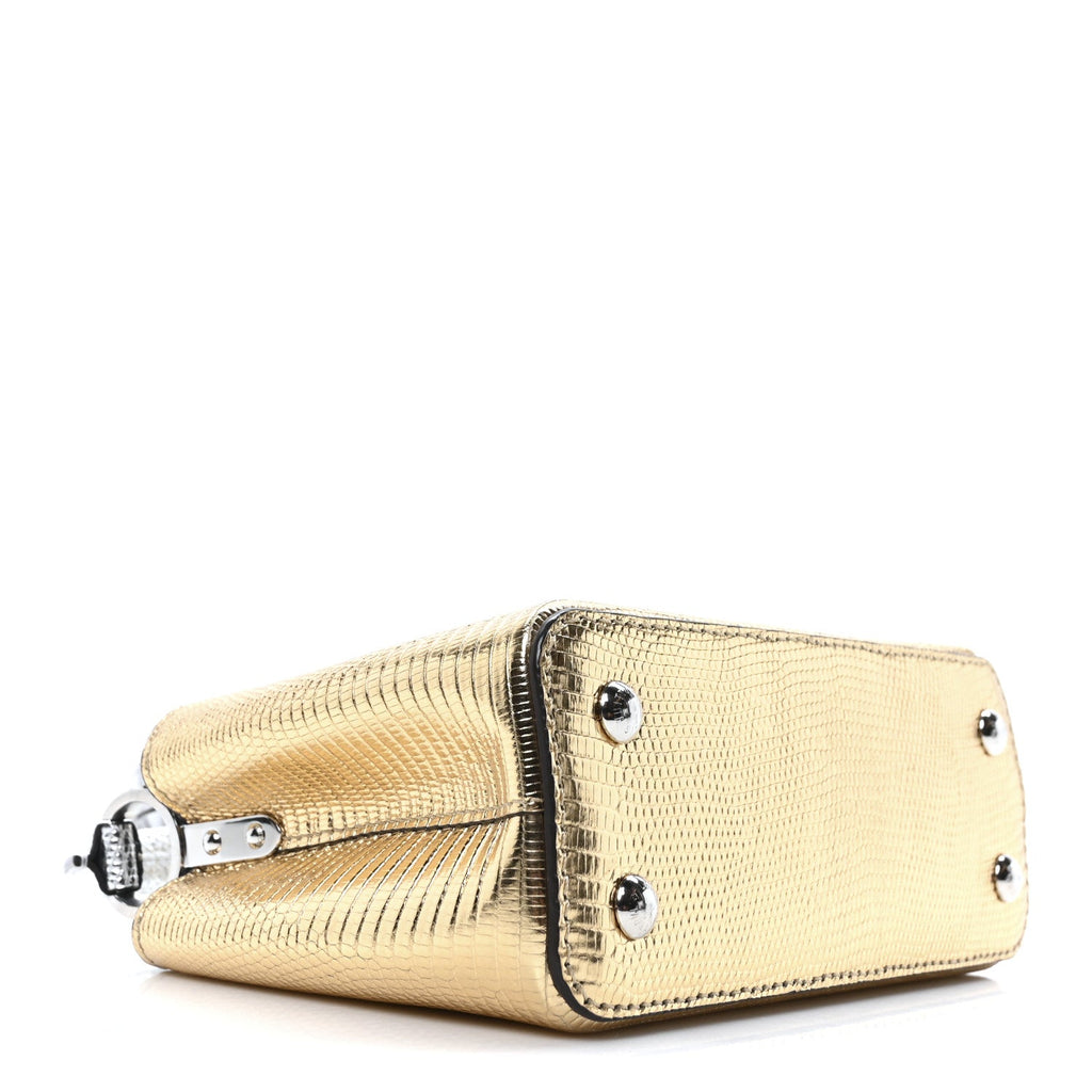 Metallic Lizard Capucines Mini Silver Gold