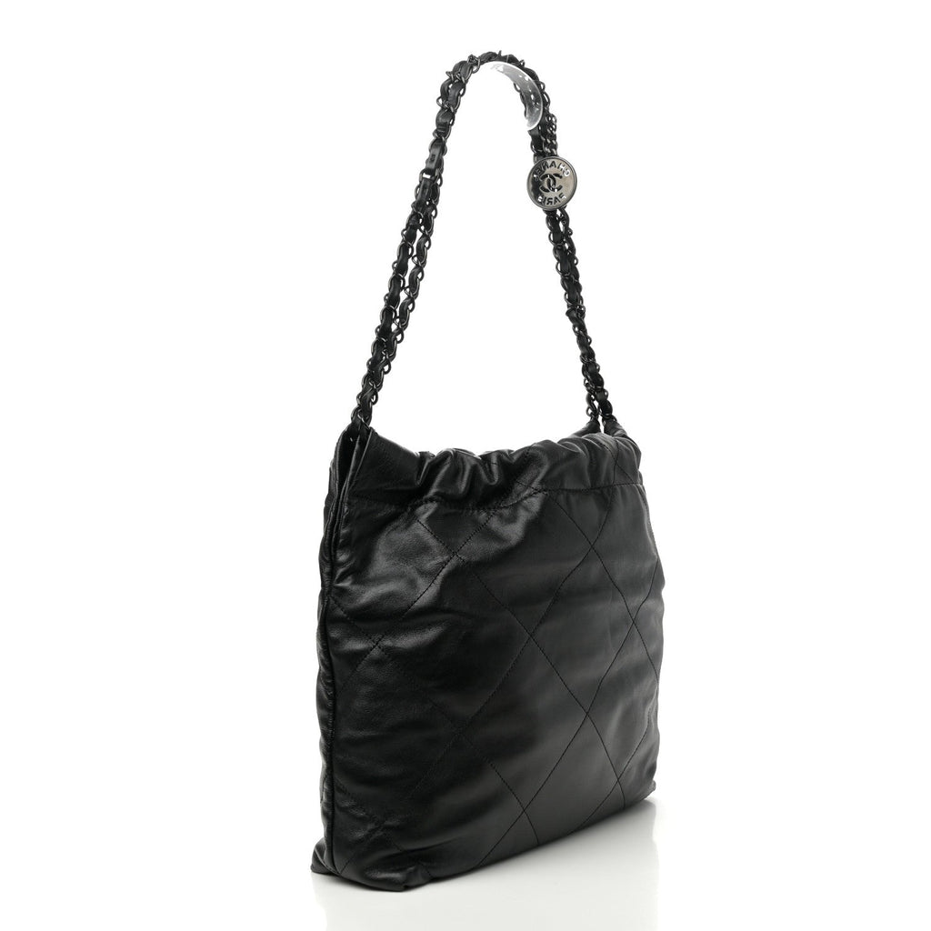 Shiny Calfskin Quilted Small Chanel 22 So Black