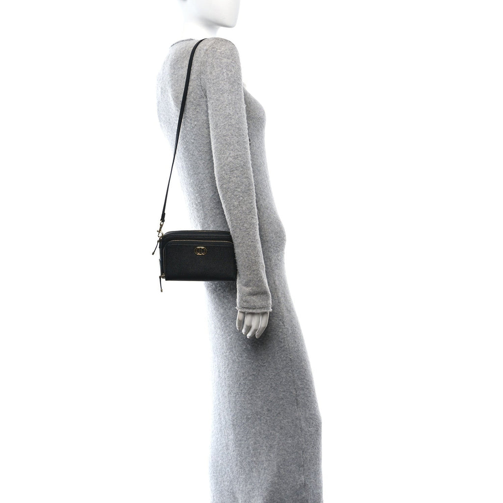 Grained Calfskin Caro Double Pouch Black