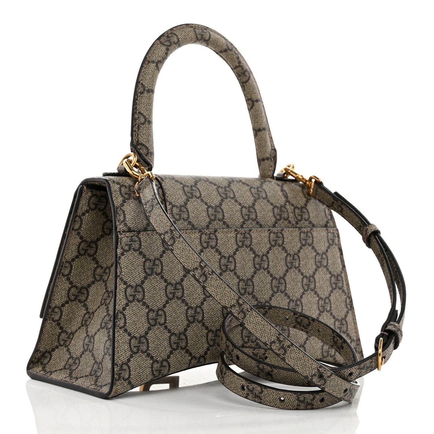 X GUCCI GG Supreme Monogram Small Hourglass Top Handle Bag Beige Ebony