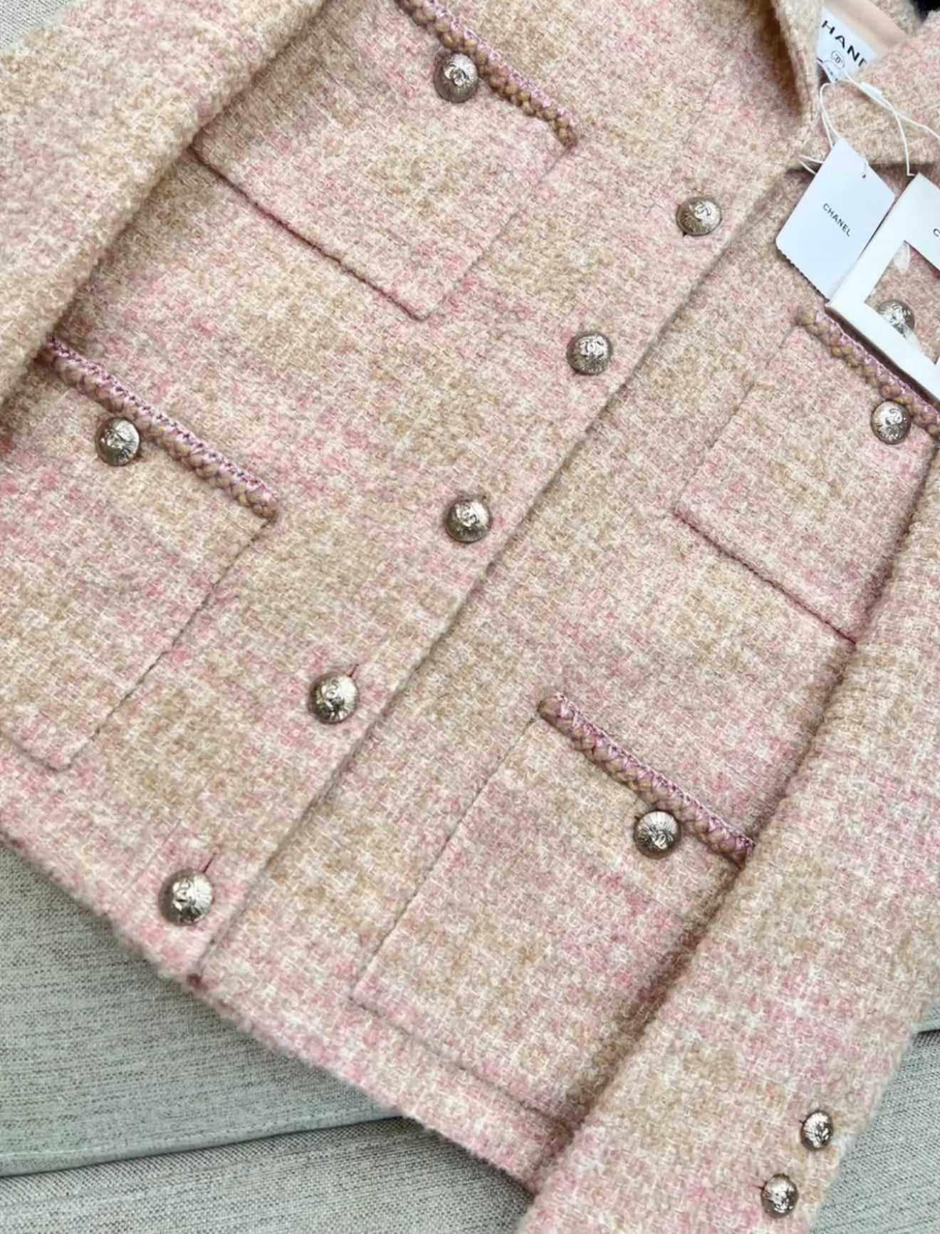 Chanel 24A pink & beige tweed jacket